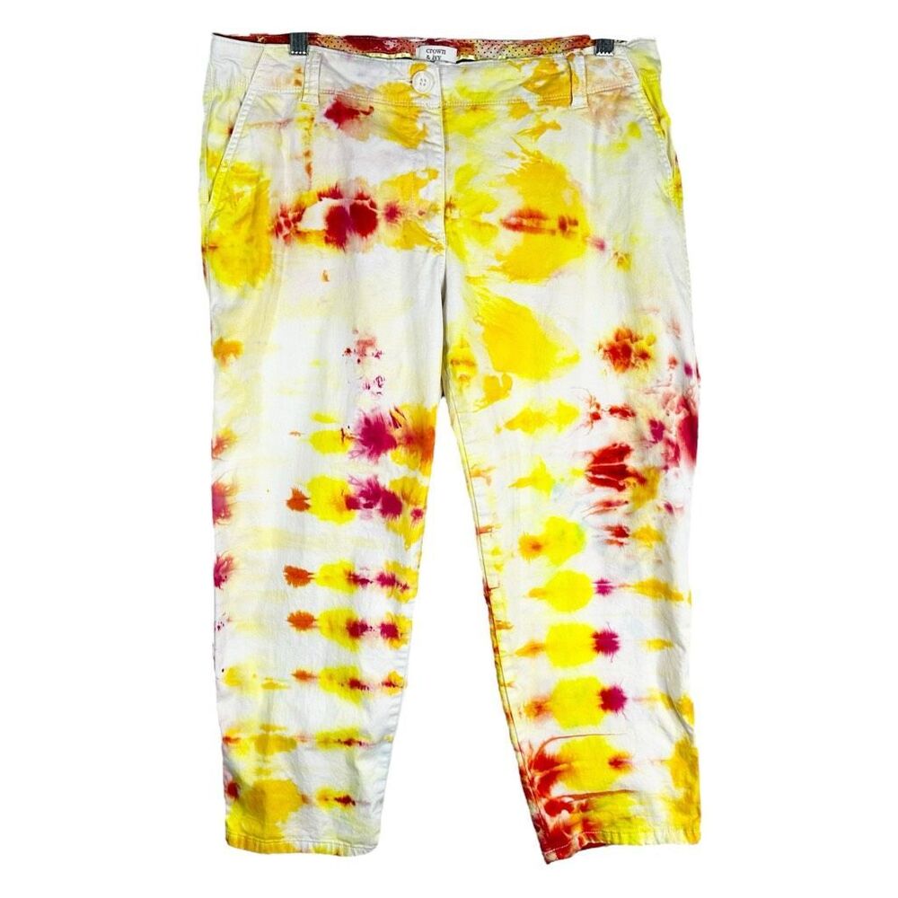 Crown Ivy Plus Size 12 Cropped Pants Sunshine Town Tie Dye Yellow‎ Orange 495